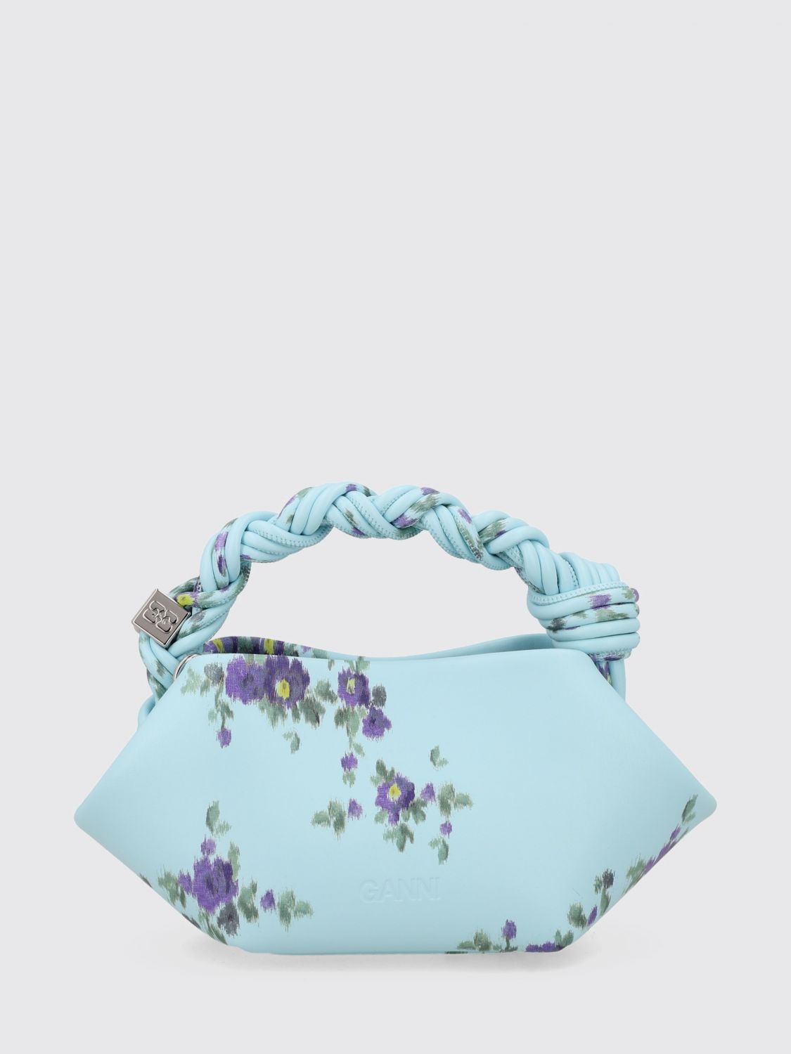 GANNI Bou Floral Recycled Leather Handbag with Braided Handle　GANNI Bou フローラル リサイクル レザー ハンドバッグ 編み込みハンドル付き GANNI