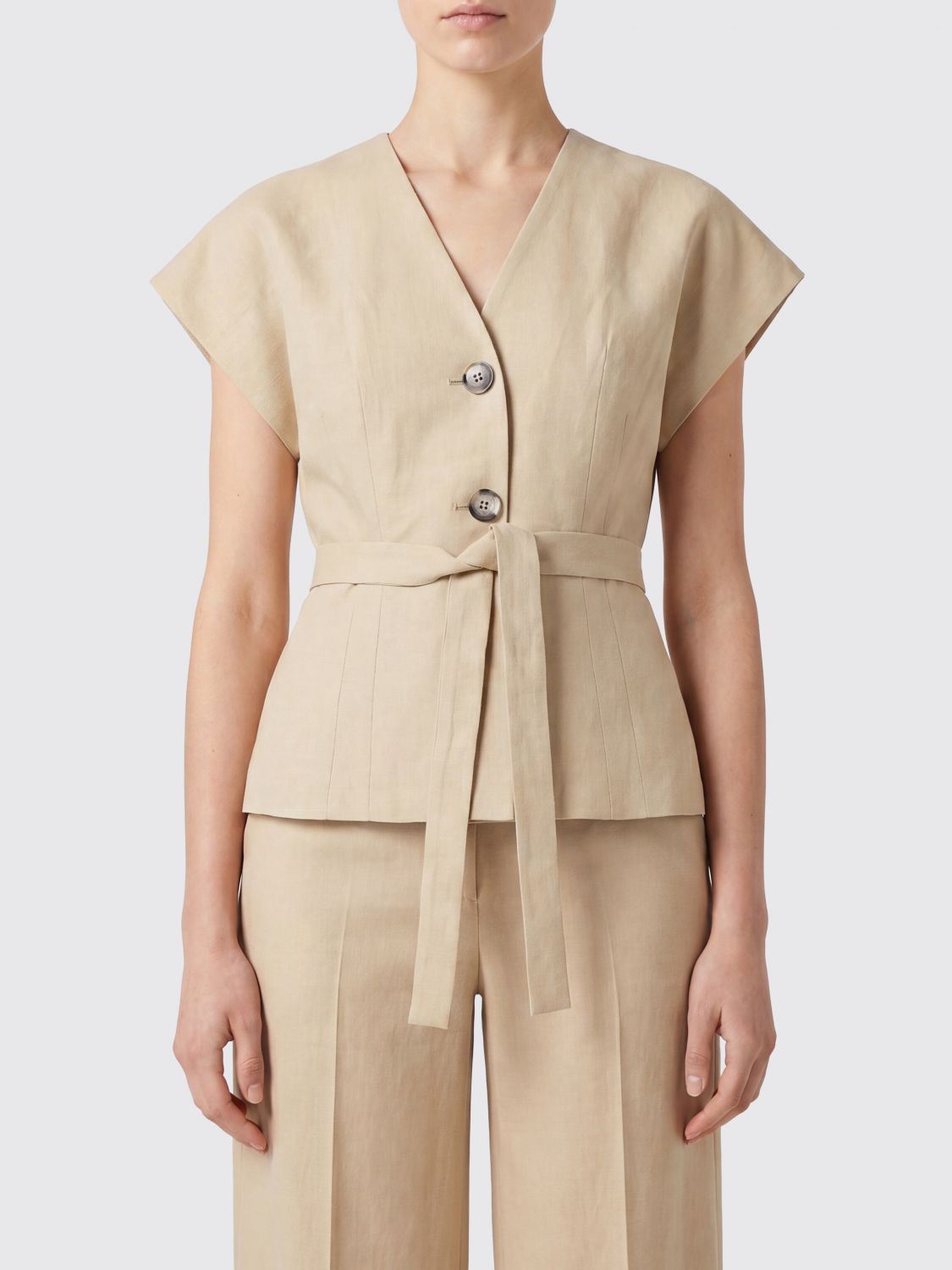 PAUL SMITH Blusa in lino con scollo a V e cintura da annodare in vita