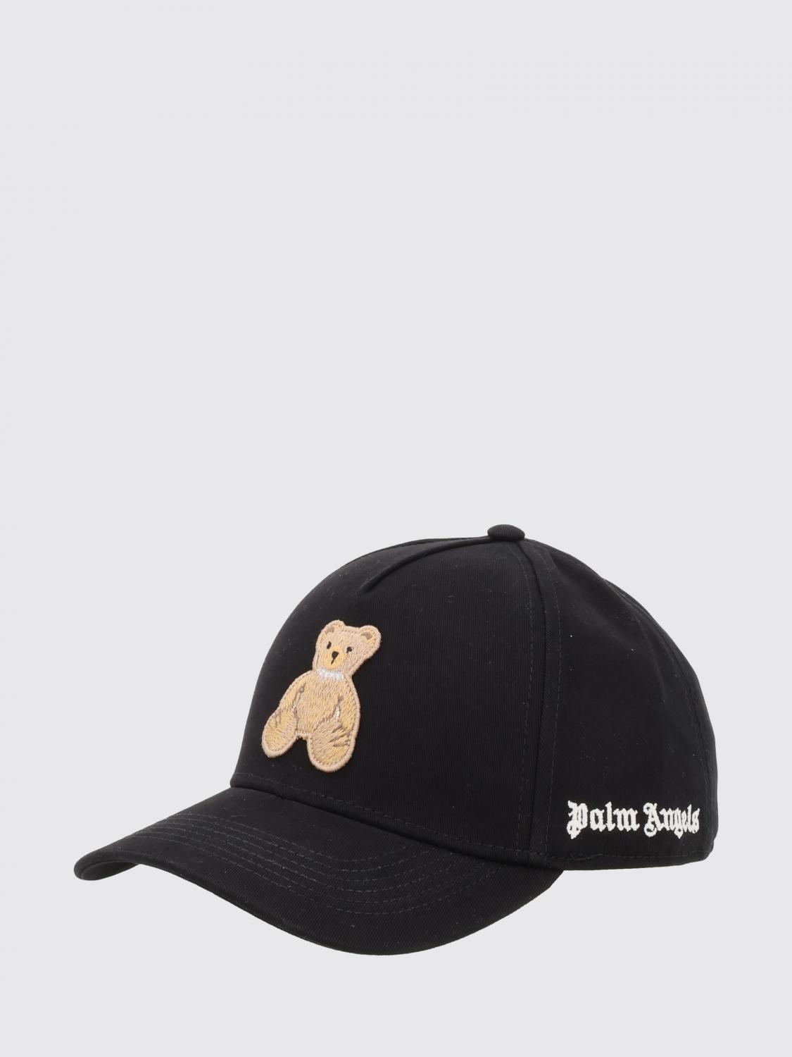 PALM ANGELS Black Cotton Baseball Cap with Teddy Bear Patch and Logo