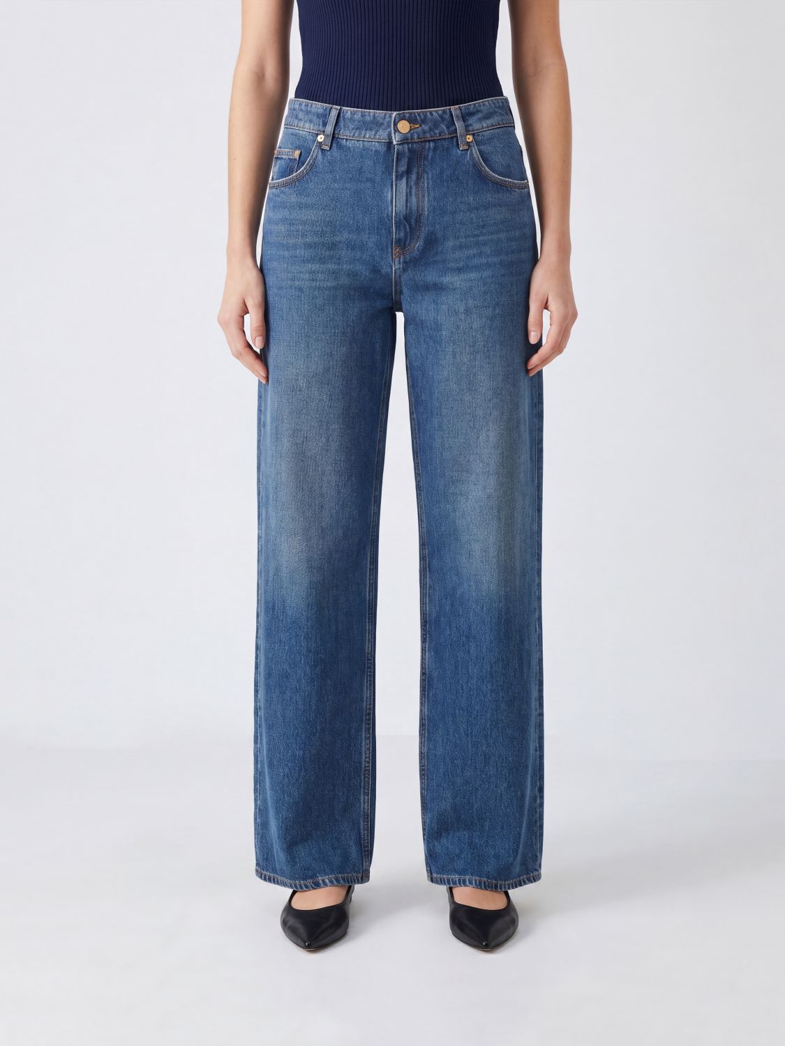 DOLCE & GABBANA Jeans straight a vita media in denim stone washed