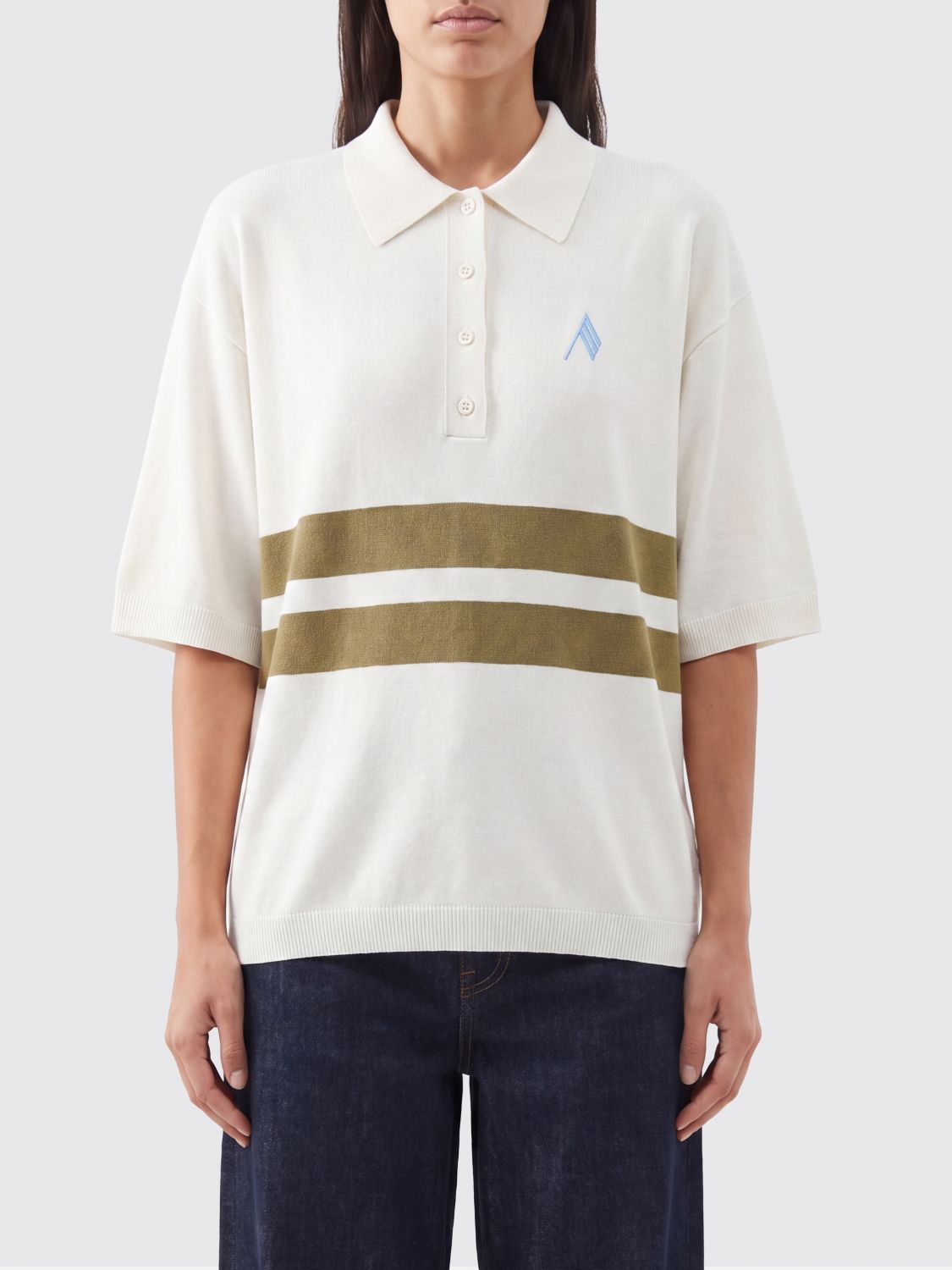 THE ATTICO Polo a righe in misto cotone con monogramma