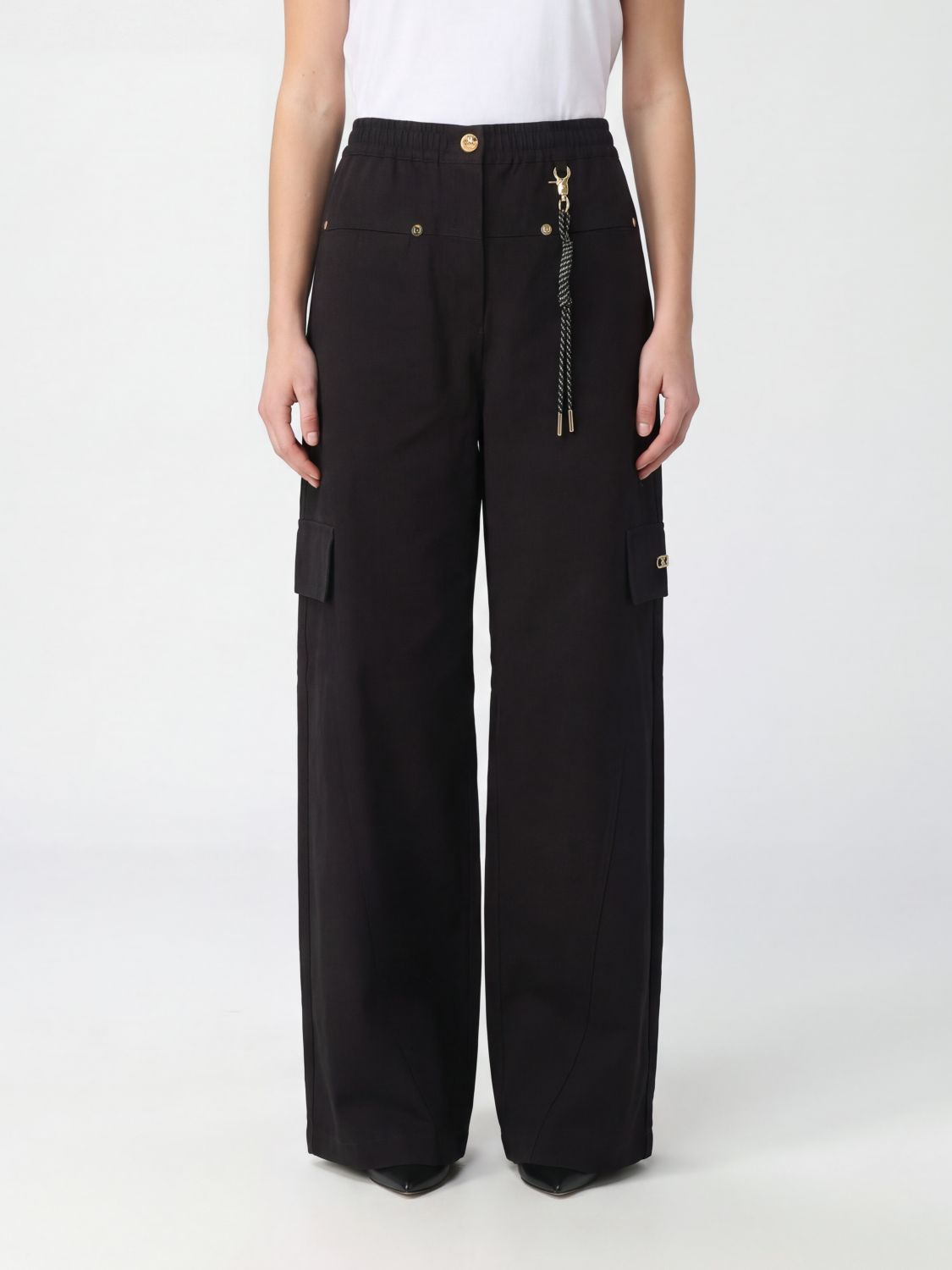 LIU JO Pantaloni cargo in nylon a gamba larga con vita elasticizzata