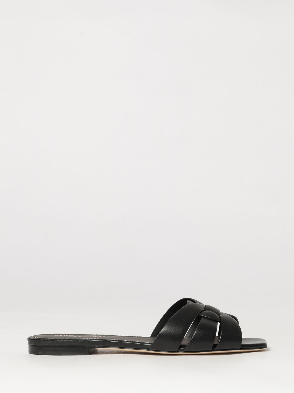 SAINT LAURENT Tribute Smooth Calf Leather Low-Heeled Mule Sandals