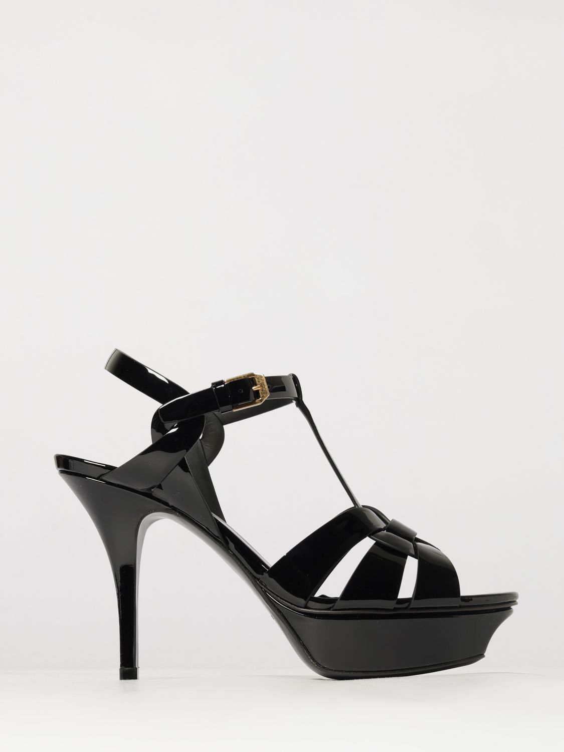 SAINT LAURENT Tribute Patent Leather High Heel Platform Sandals