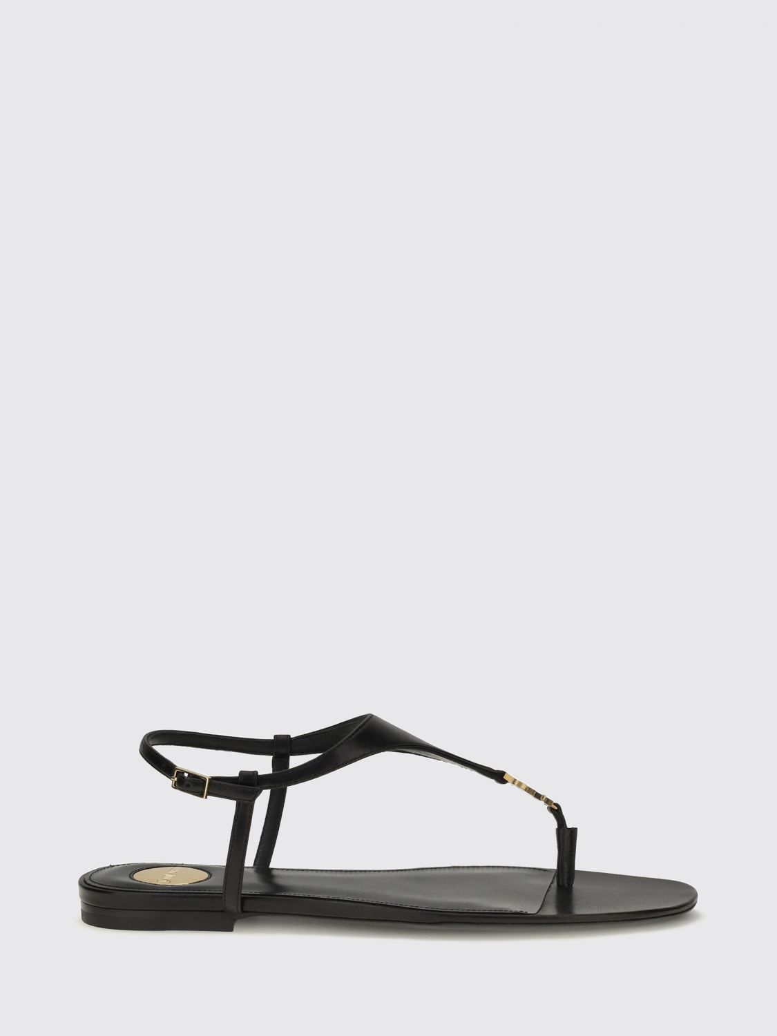 SAINT LAURENT Cassandre YSL Logo Calf Leather Thong Sandals