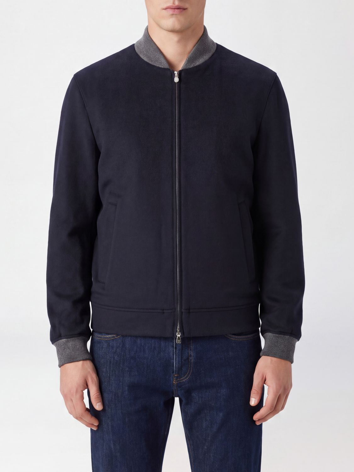 BRUNELLO CUCINELLI Pure Cashmere Bomber Jacket with Ribbed Collar