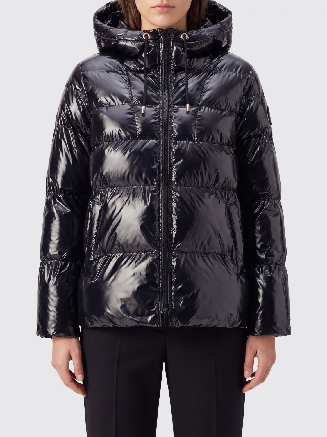 PINKO Quilted Waterproof Nylon Short Puffer Jacket with Hood and Elasticated Cuffs
