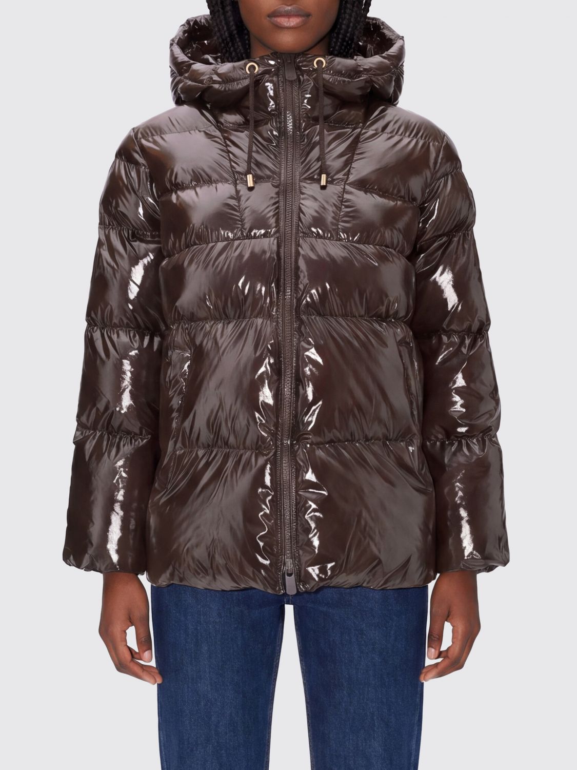 PINKO Quilted Waterproof Nylon Short Puffer Jacket with Hood and Elasticated Cuffs