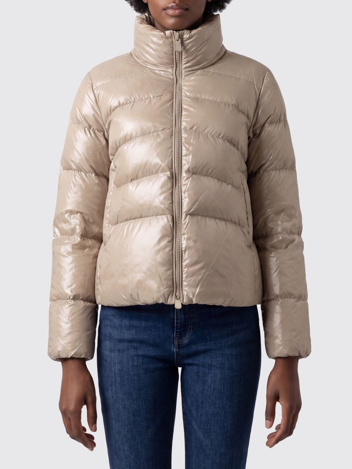 PINKO Quilted Water-Repellent Nylon Short Puffer Jacket with High Neck