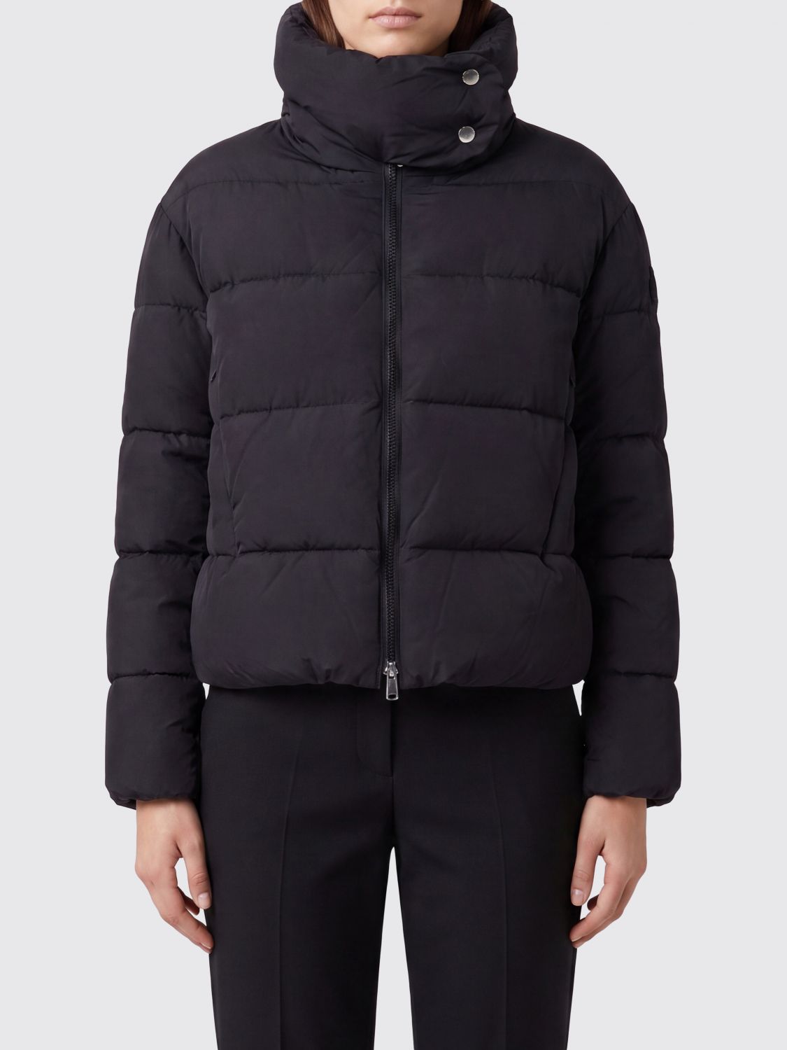 PINKO Giza Quilted Nylon Short Puffer Jacket with High Neck and Love Birds Logo