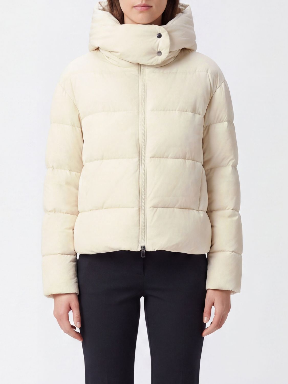PINKO Giza Quilted Nylon Short Puffer Jacket with High Neck and Love Birds Logo