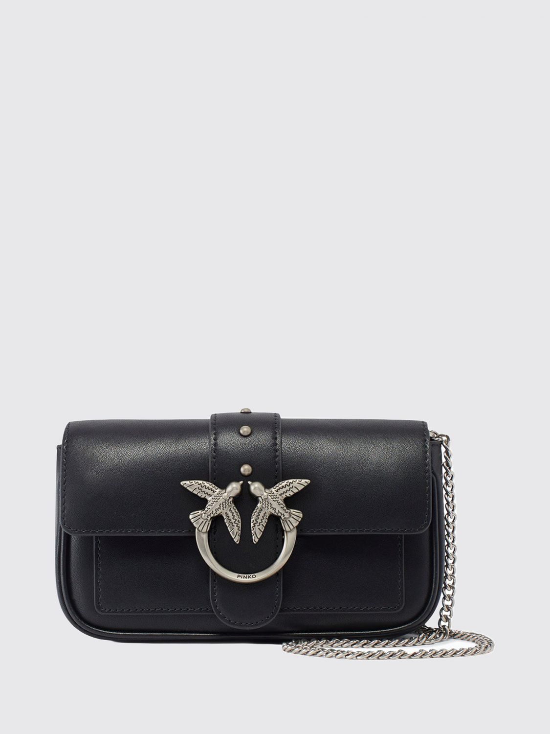 PINKO Love Bag One Mini Leather Crossbody Bag with Love Birds Logo