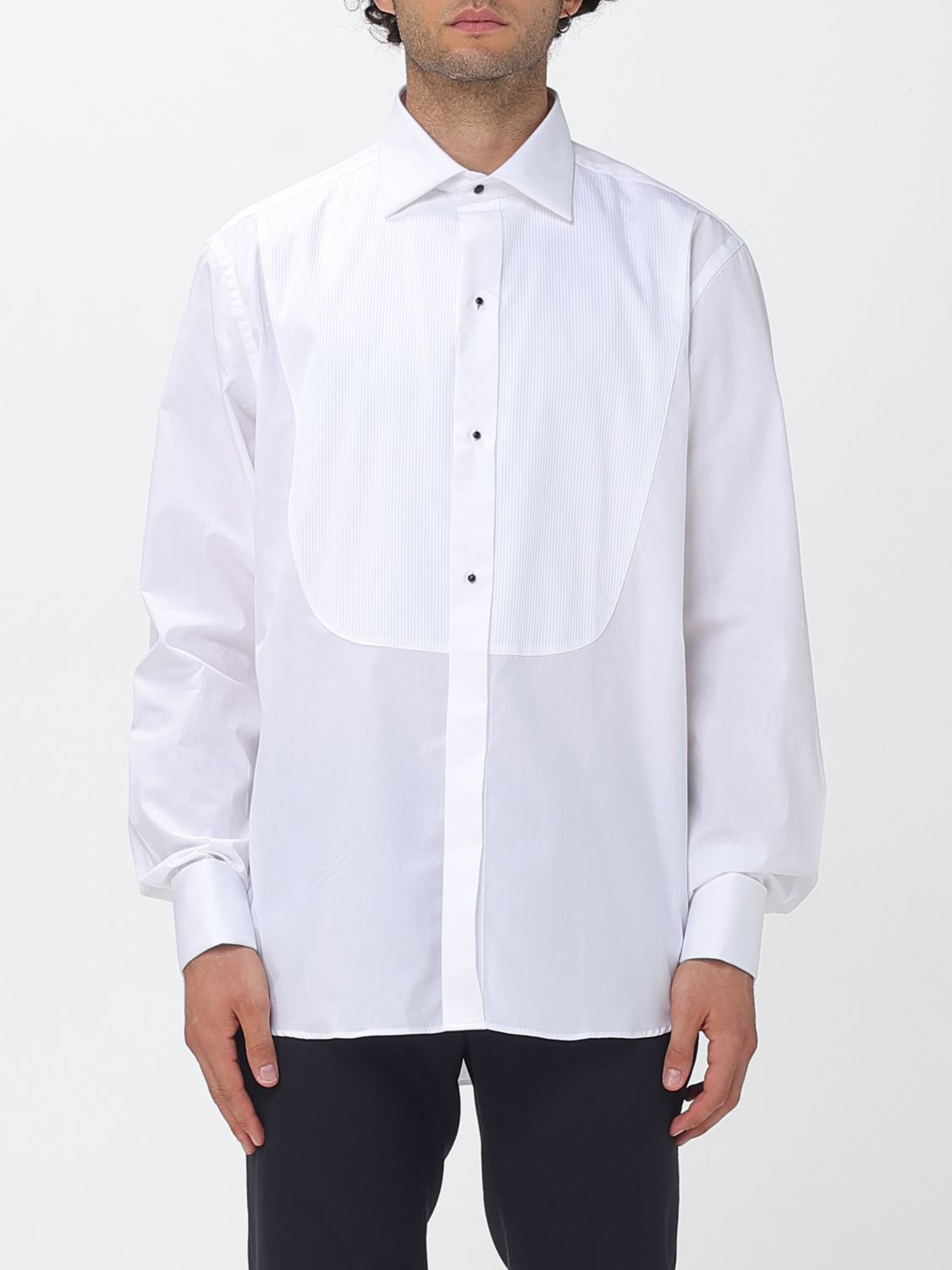 CANALI Cotton Poplin Tuxedo Shirt with Plastron and French Collar