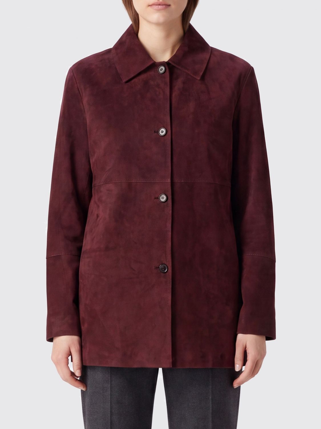 'S Max Mara Suede Leather Shirt Jacket with Classic Collar