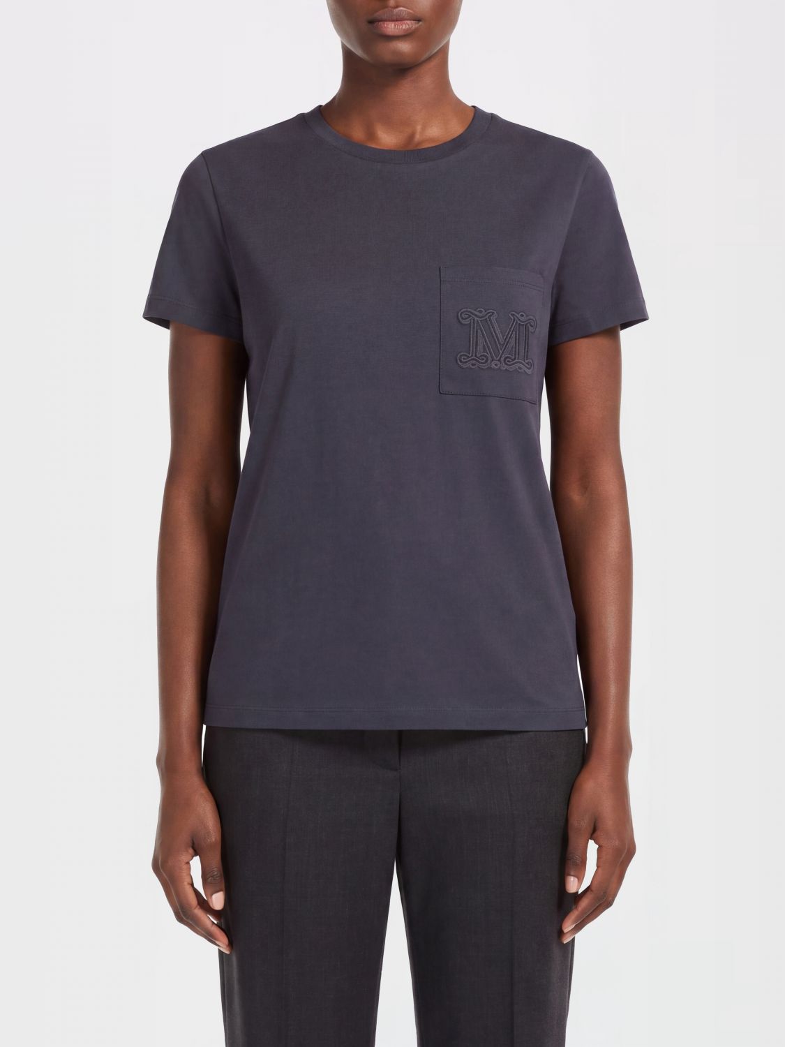 MAX MARA Cotton T-shirt with Monogram and Patch Pocket