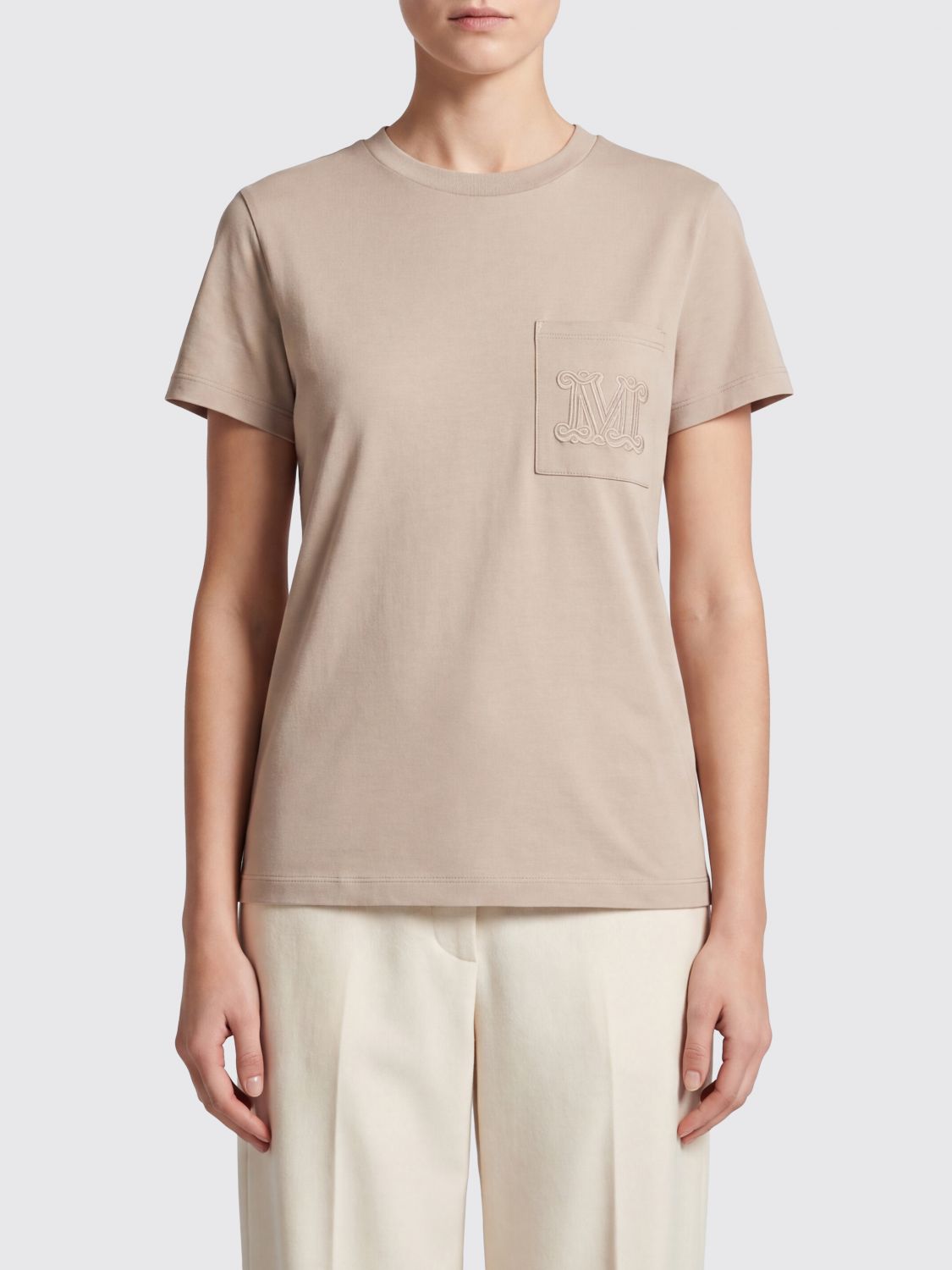 MAX MARA Cotton T-shirt with Monogram and Patch Pocket