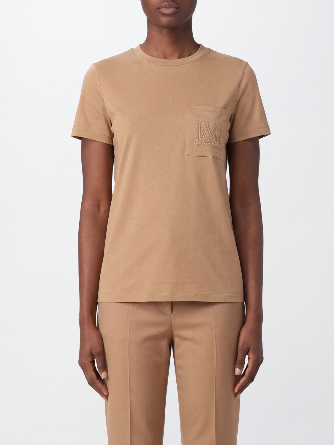 MAX MARA Cotton T-shirt with Monogram and Patch Pocket