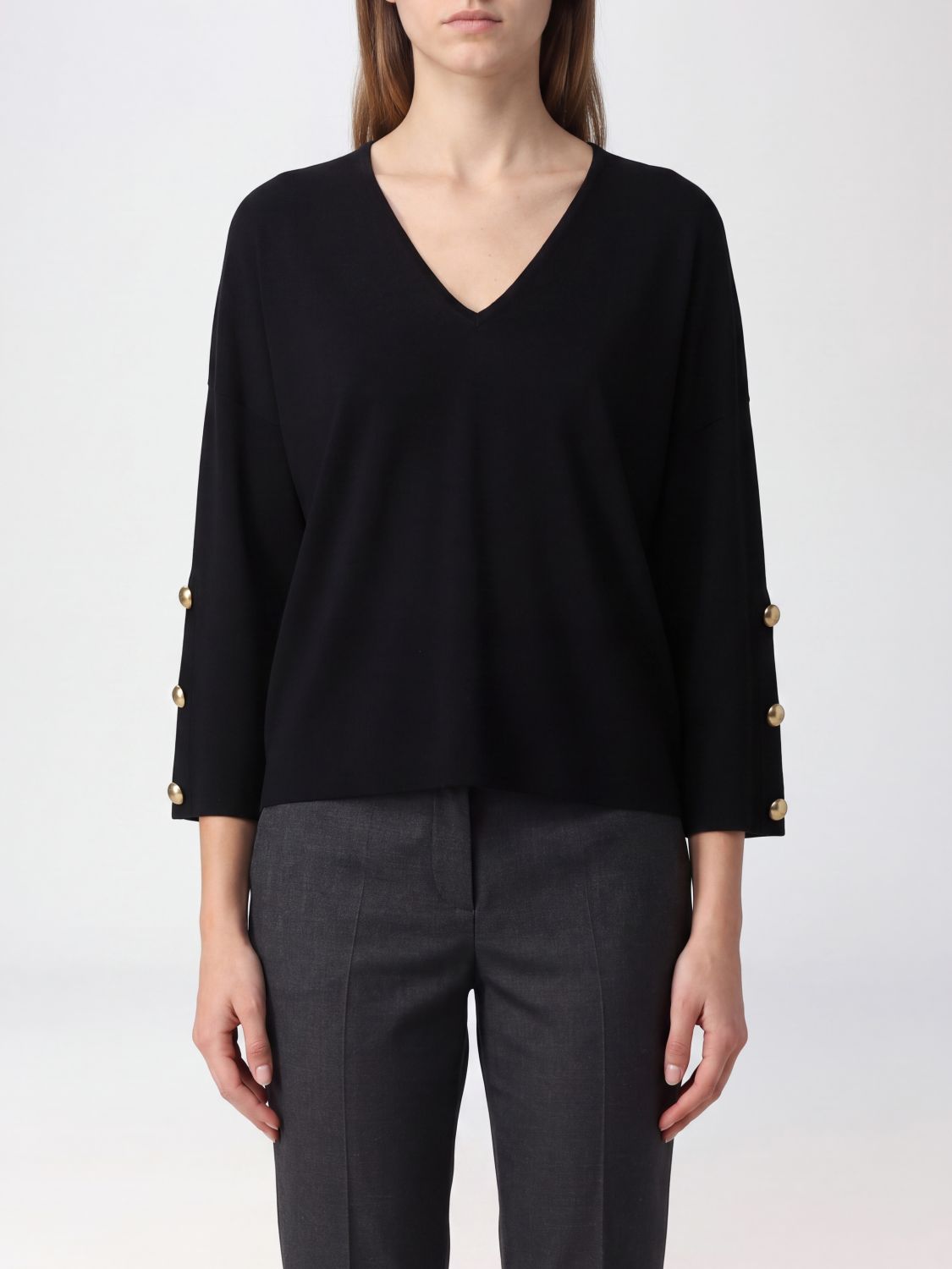 MAX MARA Cropped Long-Sleeved Blouse with V-Neck and Dropped Shoulders