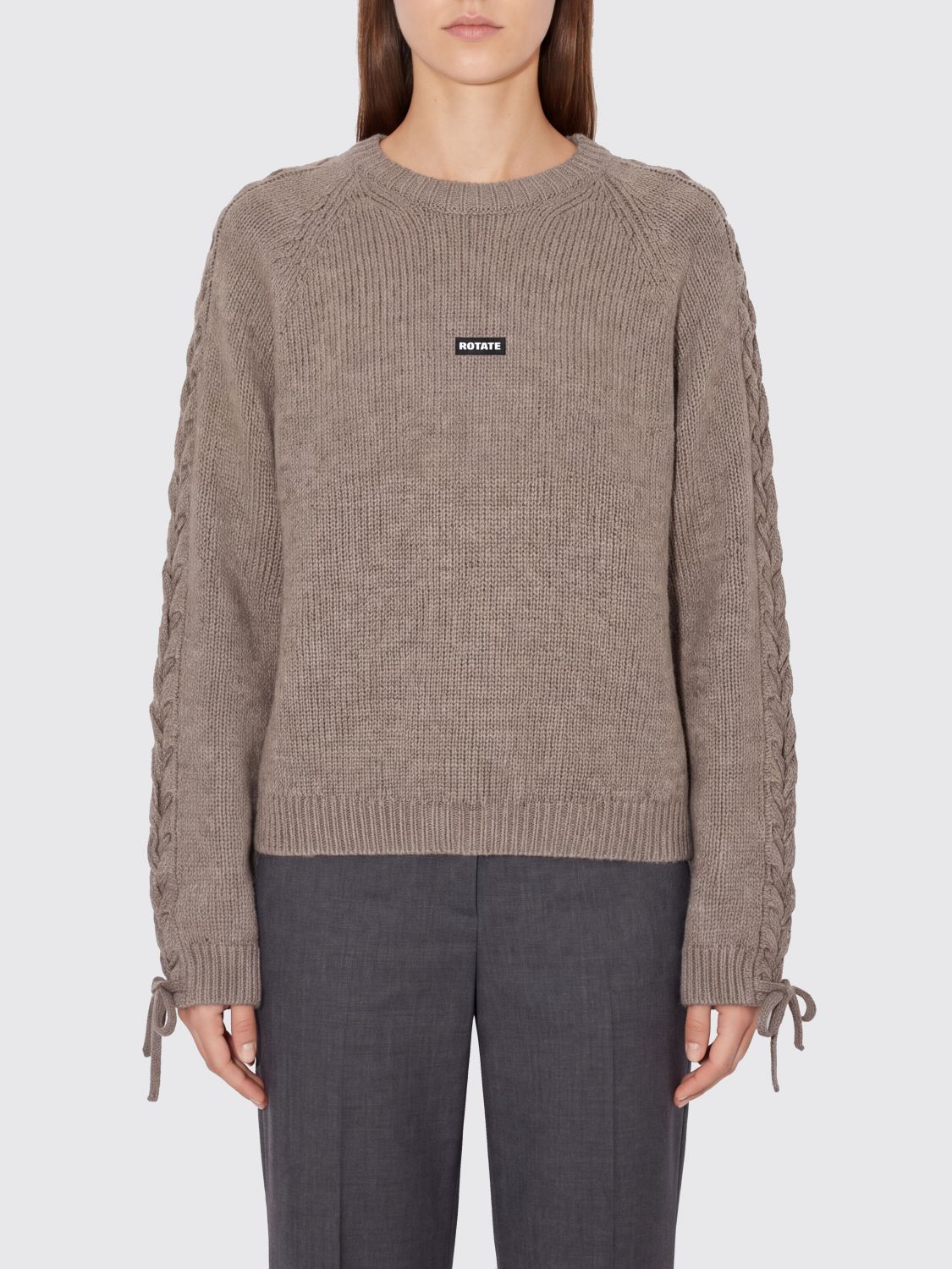 ROTATE Crewneck Wool and Cashmere Blend Jumper with Applied Logo