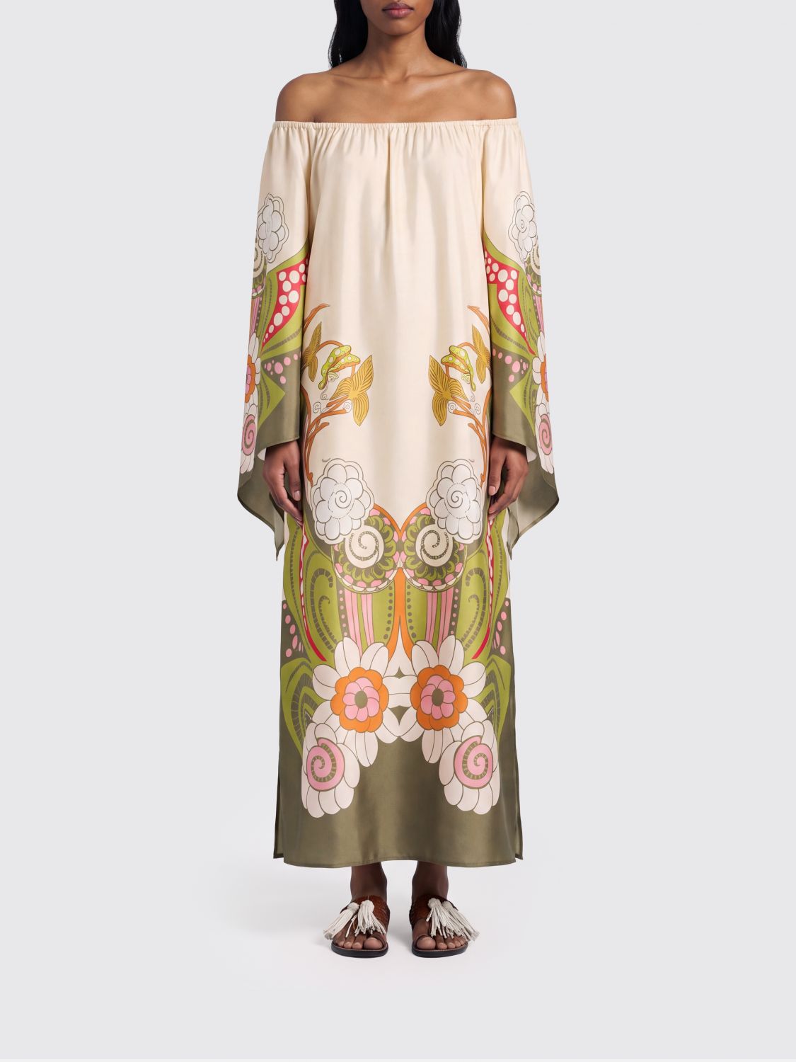 LA DOUBLEJ Goddess Long Silk Tunic with Ethnic Print