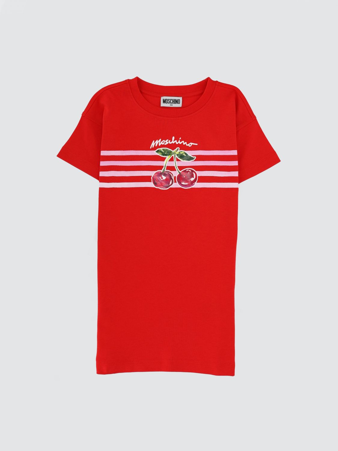 MOSCHINO Mini abito t-shirt da bambina in cotone a righe con logo grafico