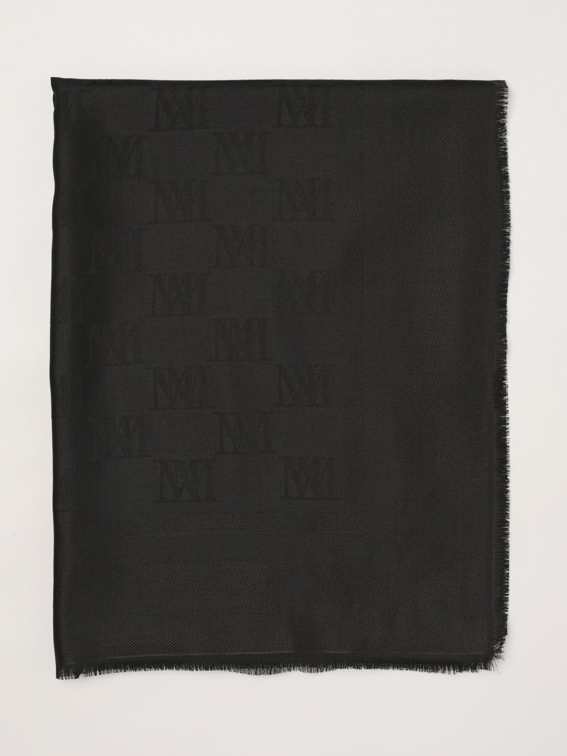MAX MARA Jacquard Monogram Wool and Silk Stole with Fringes