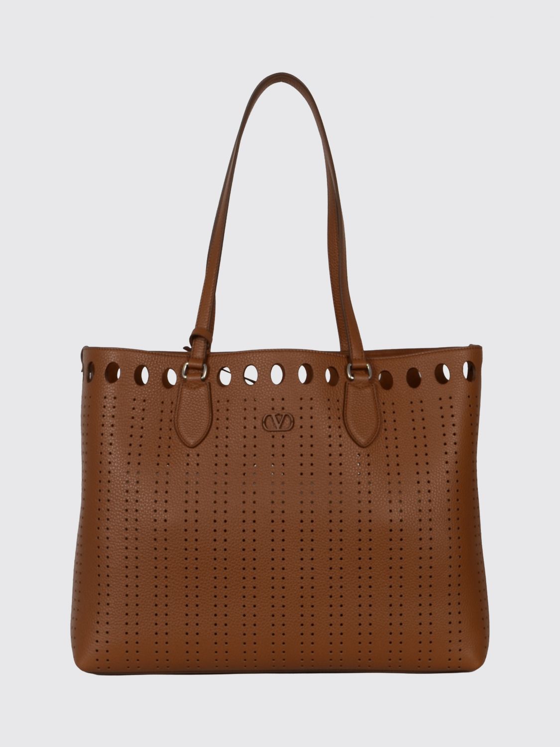 VALENTINO GARAVANI Dottie Perforated Leather Tote Bag with VLogo Signature VALENTINO GARAVANI Dottie Perforated Leather Tote Bag with VLogo Signature
