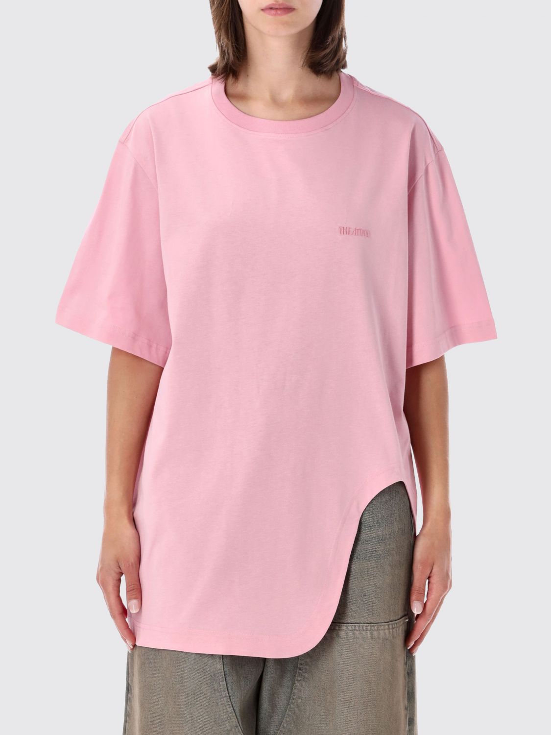THE ATTICO T-shirt in cotone relaxed fit con spalle scese e spacchi laterali