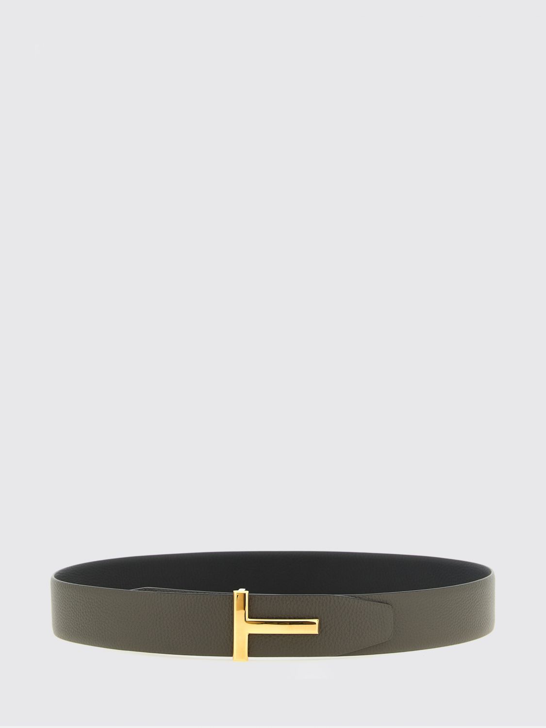 TOM FORD T Icon Reversible Hammered Leather Belt with Monogram Buckle