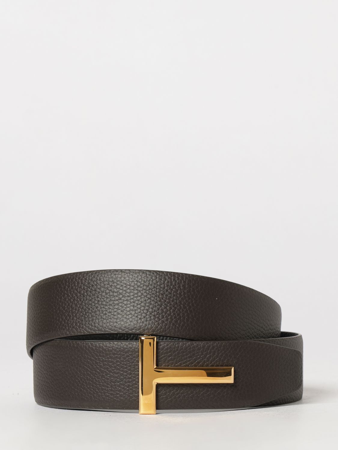 TOM FORD T Icon Reversible Hammered Leather Belt with Monogram Buckle