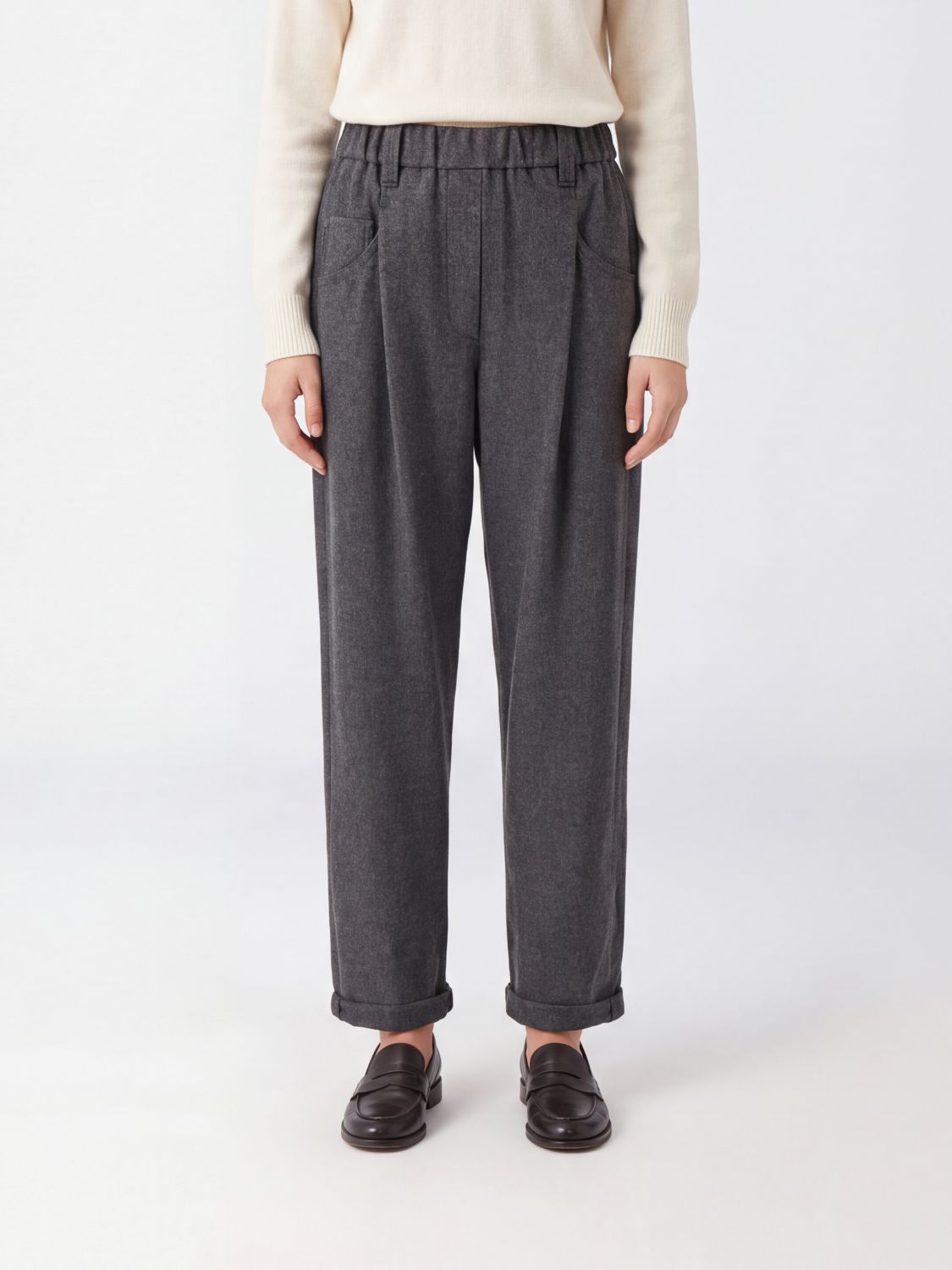Brunello Cucinelli High-Waisted Straight Trousers in Wool and Cashmere
