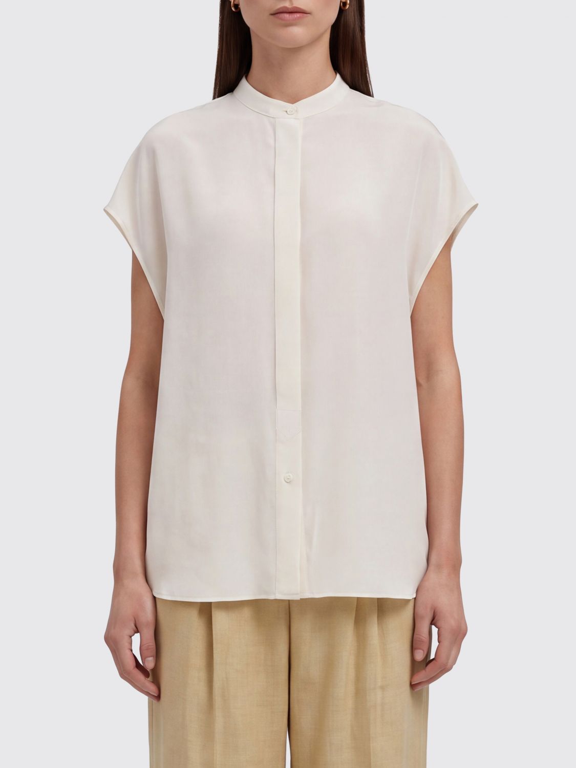 HERNO Short-Sleeved Crêpe Shirt with Mandarin Collar