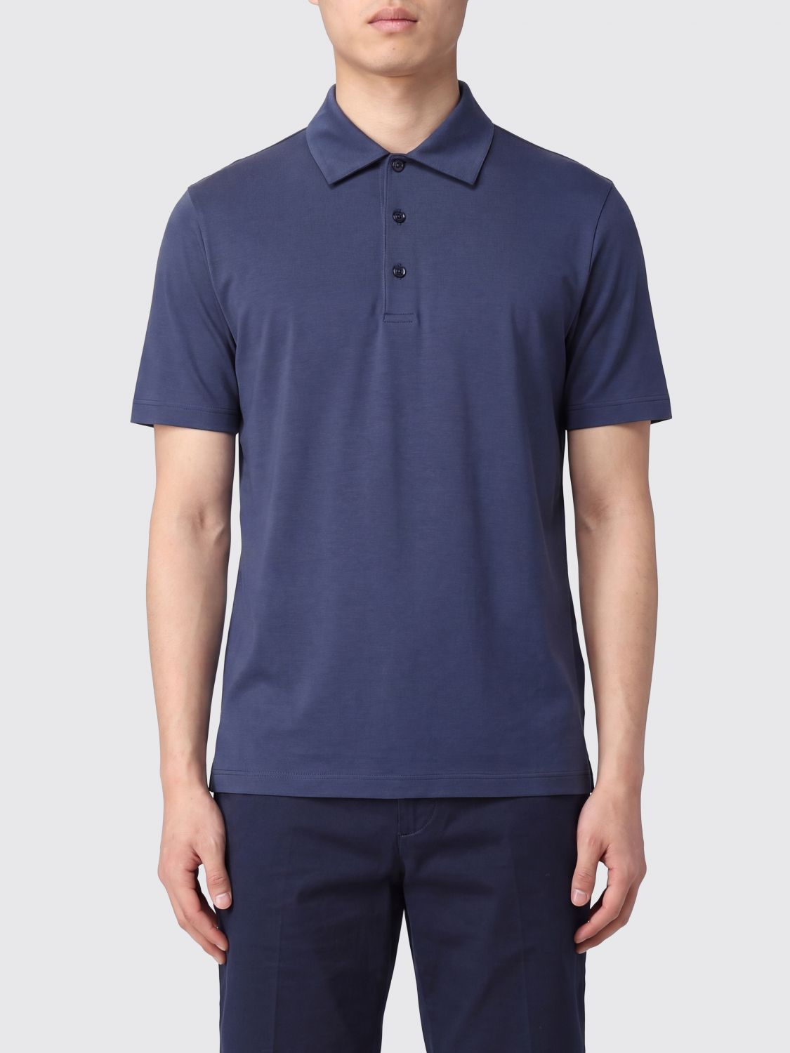 HERNO Short-Sleeved Cotton Polo Shirt with Classic Three-Button Collar