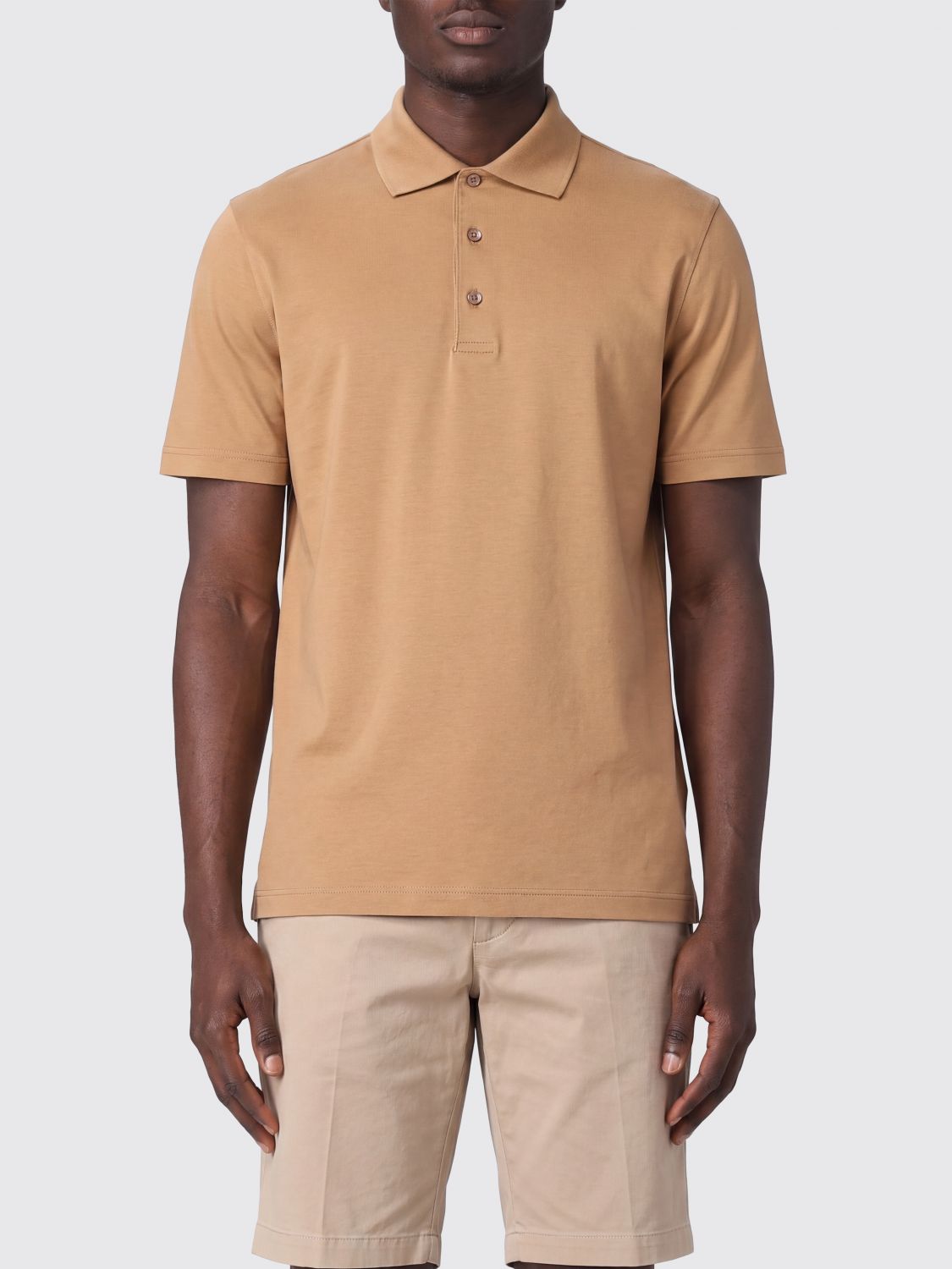 HERNO Short-Sleeved Cotton Polo Shirt with Classic Three-Button Collar