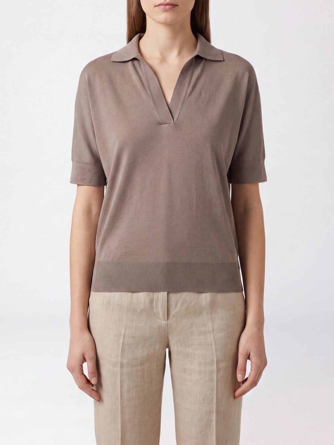 HERNO Slim Fit Lyocell Knit Polo Shirt with French Collar