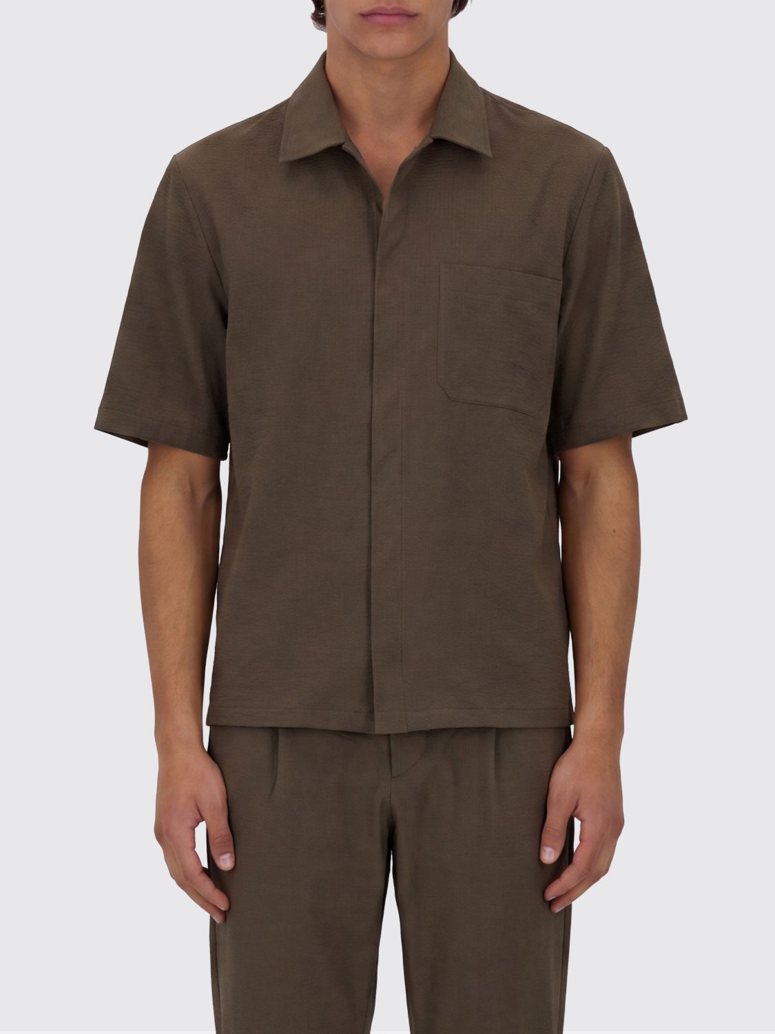 HERNO Casual Short-Sleeved Shirt with French Collar and Patch Pockets