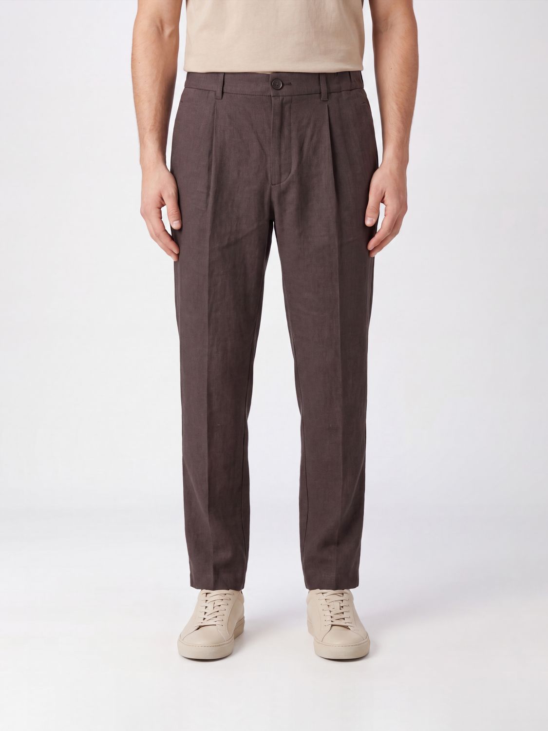 HERNO Linen Chino Trousers with Pleats and Rear Welt Pockets