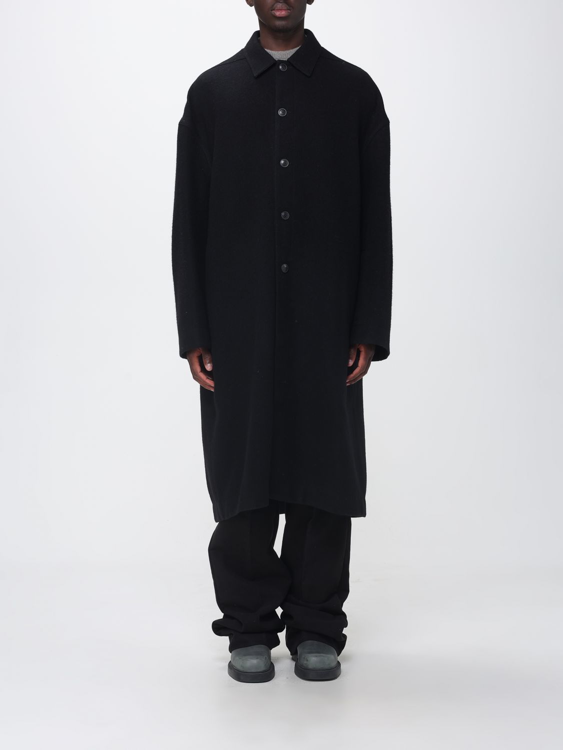RICK OWENS Cappotto lungo monopetto in lana Merino con spalle cadute