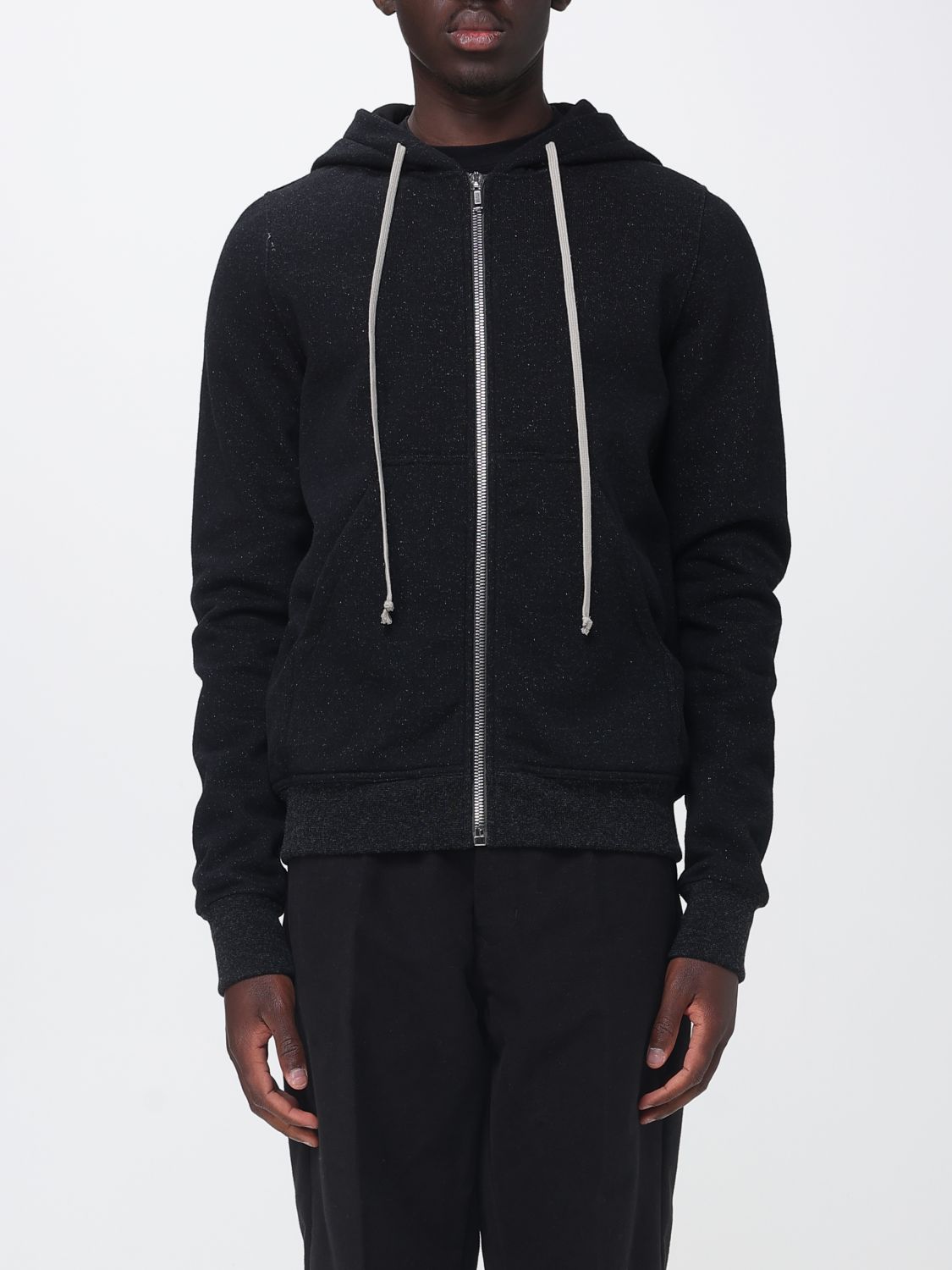 RICK OWENS Felpa con zip e cappuccio in misto lana merino e cotone