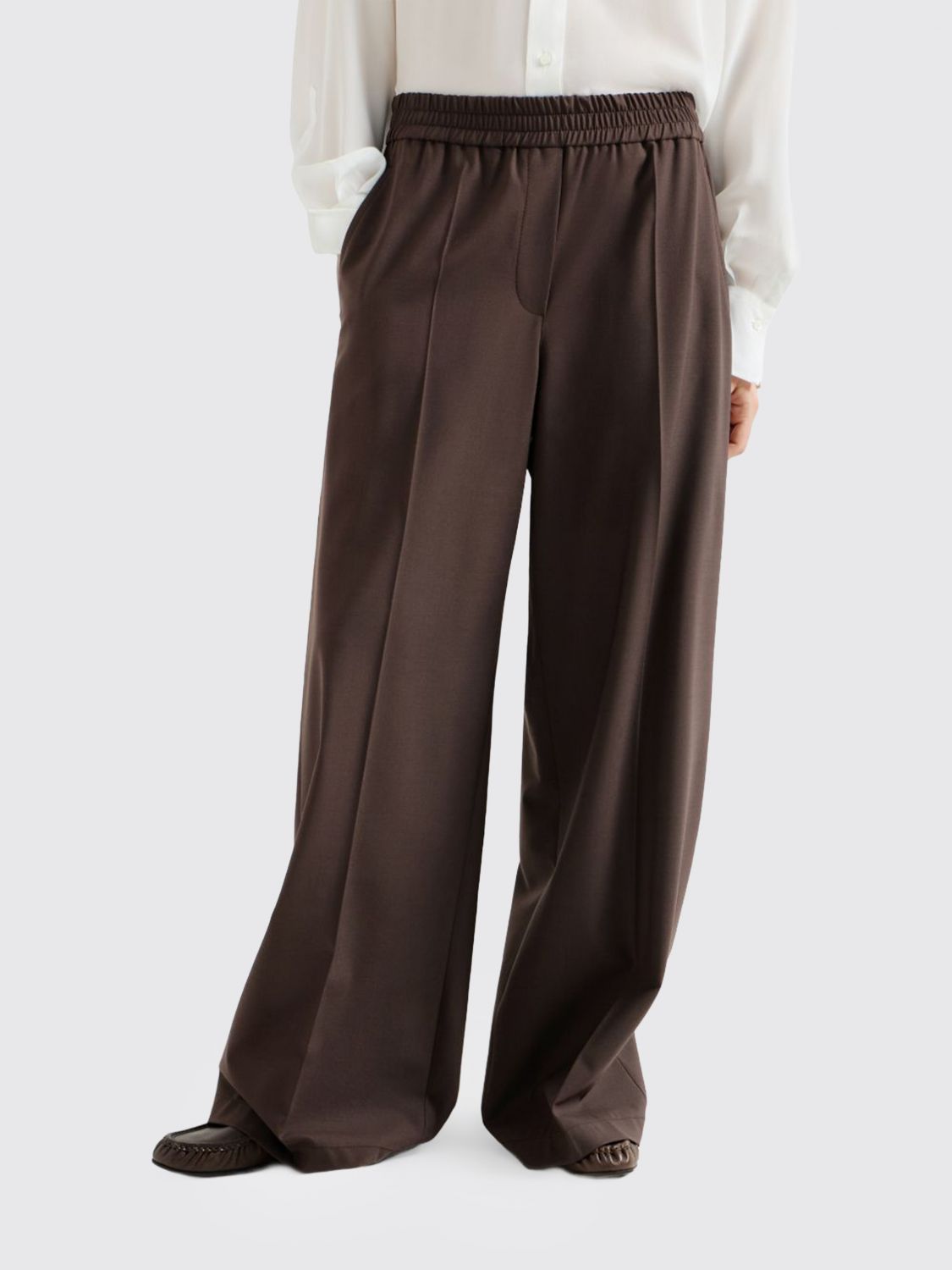 BRUNELLO CUCINELLI Wide-Leg Wool Trousers with Elasticated Waist