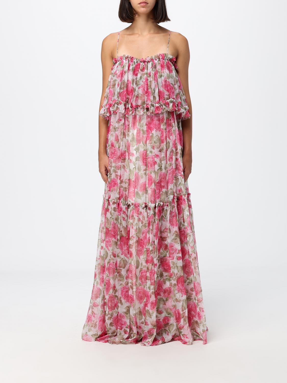 Chloé Floral Embroidered Silk Long Dress with Square Neckline