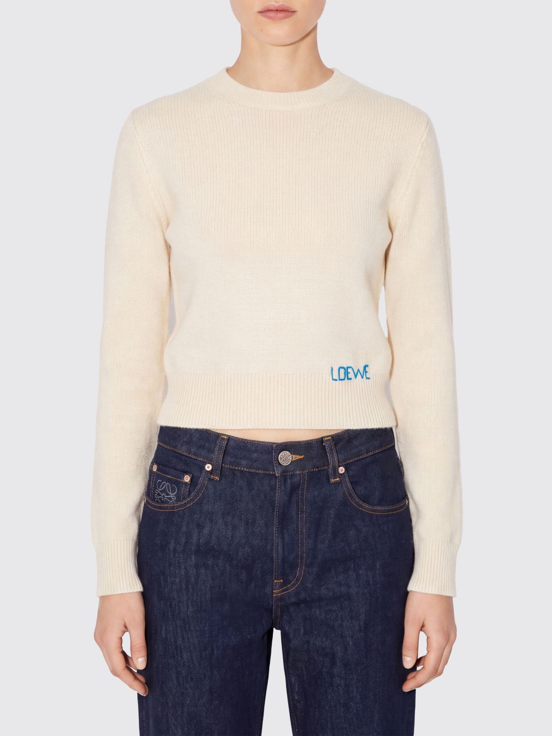 LOEWE Long-Sleeved Wool Crewneck Jumper with Contrast Logo