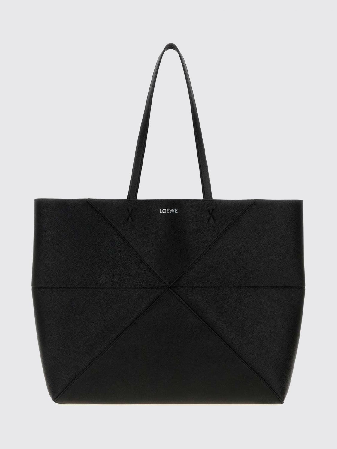 LOEWE Large Puzzle Fold Calfskin Leather Tote Bag with Laminated Logo