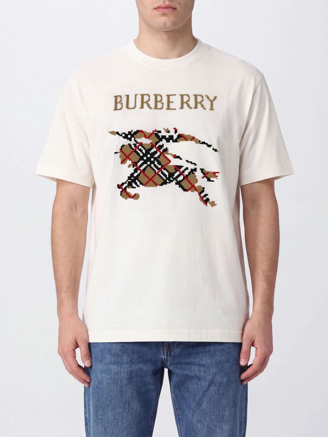 BURBERRY Cotton T-Shirt with Vintage Check Print and EKD Logo