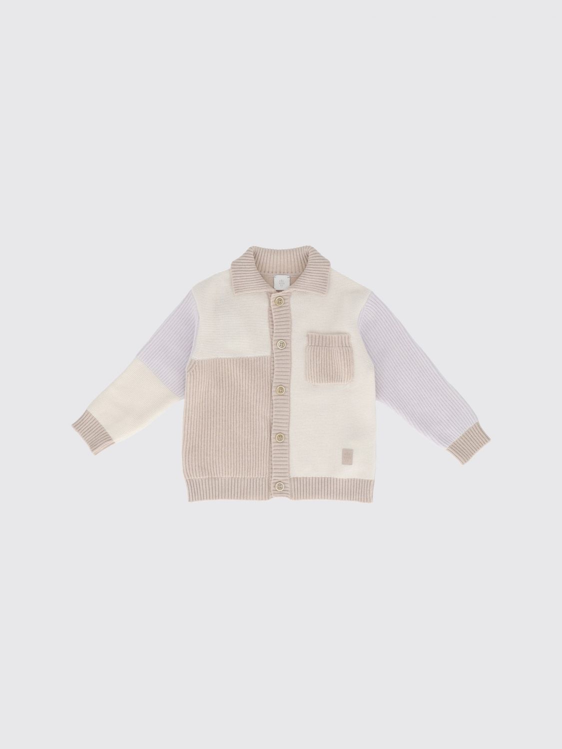 ELEVENTY Zweifarbiger Polo-Cardigan für Jungen aus Kaschmir- und Wollmischung