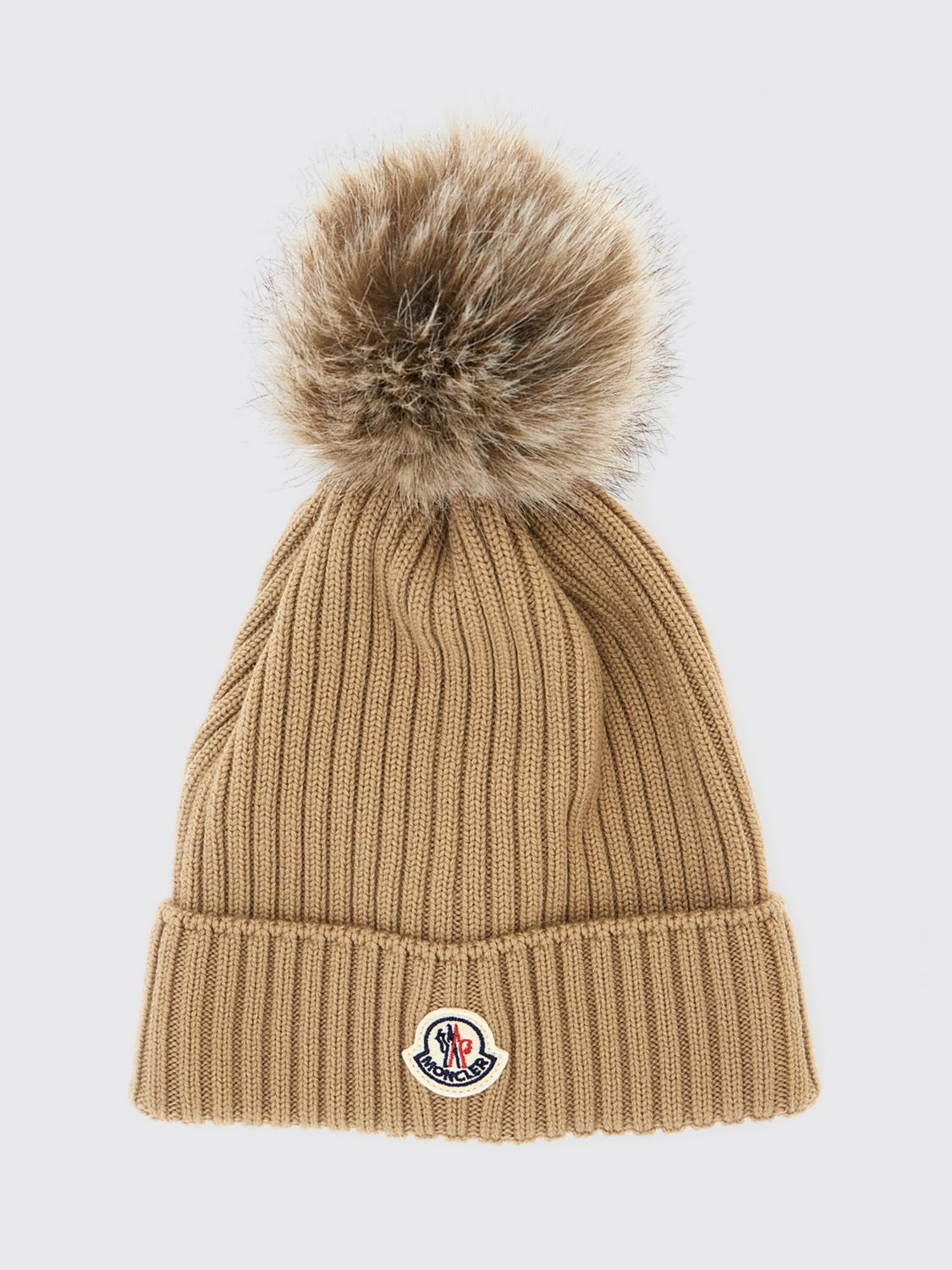 MONCLER Rippstrick-Mütze für Jungen mit Bommel und Logo-Patch