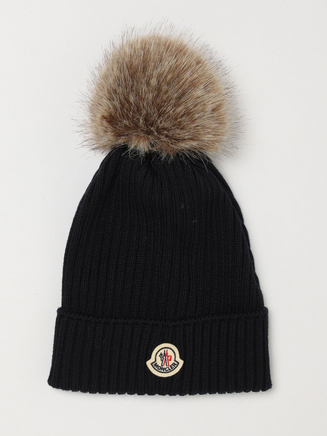 MONCLER Rippstrick-Mütze für Jungen mit Bommel und Logo-Patch