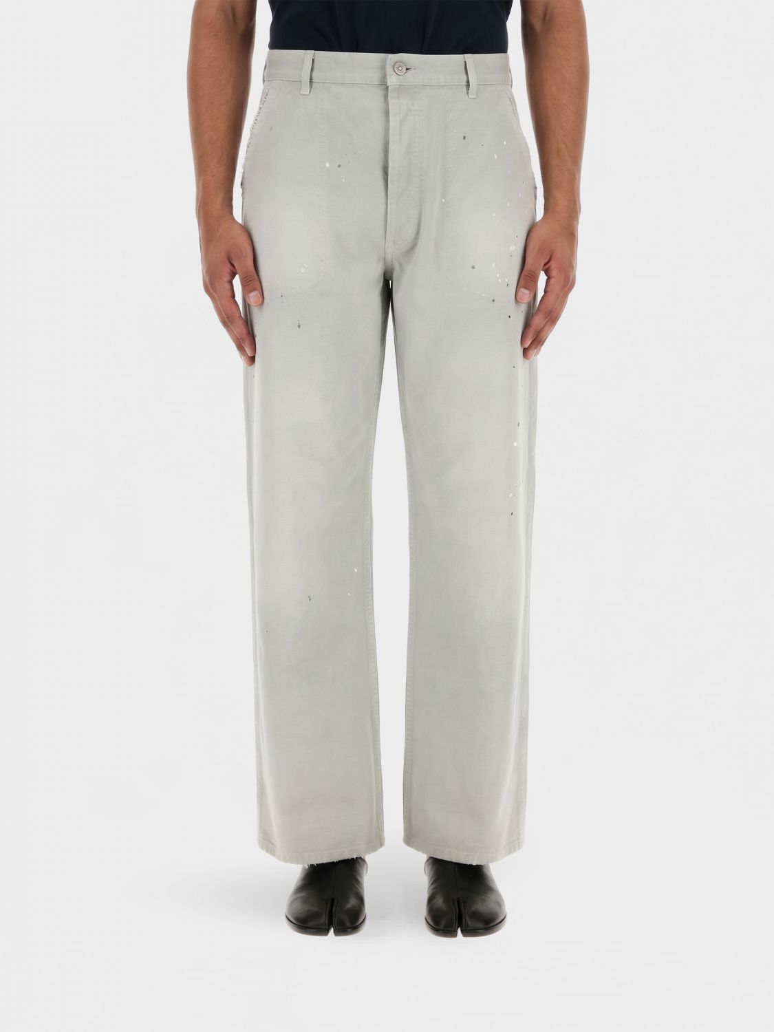 MAISON MARGIELA Jeans wide leg in denim di cotone con effetto usurato