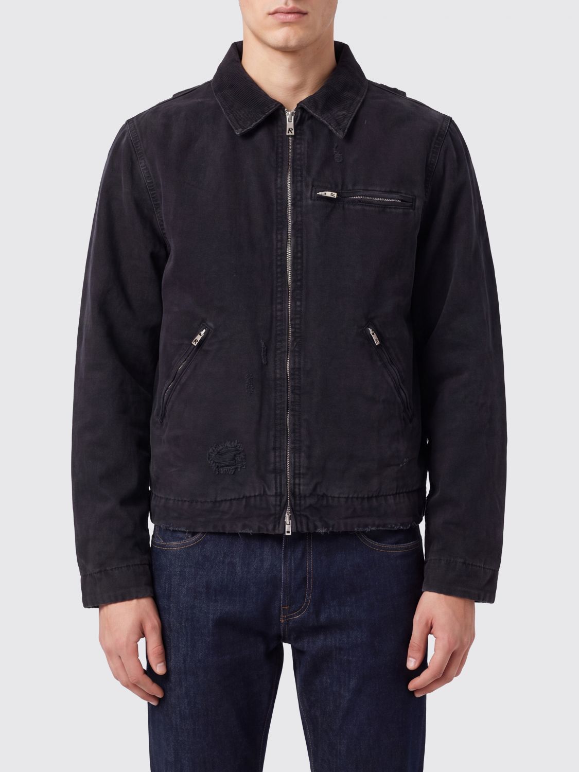 REPRESENT Black Cotton Denim Shirt Jacket with Zip Closure