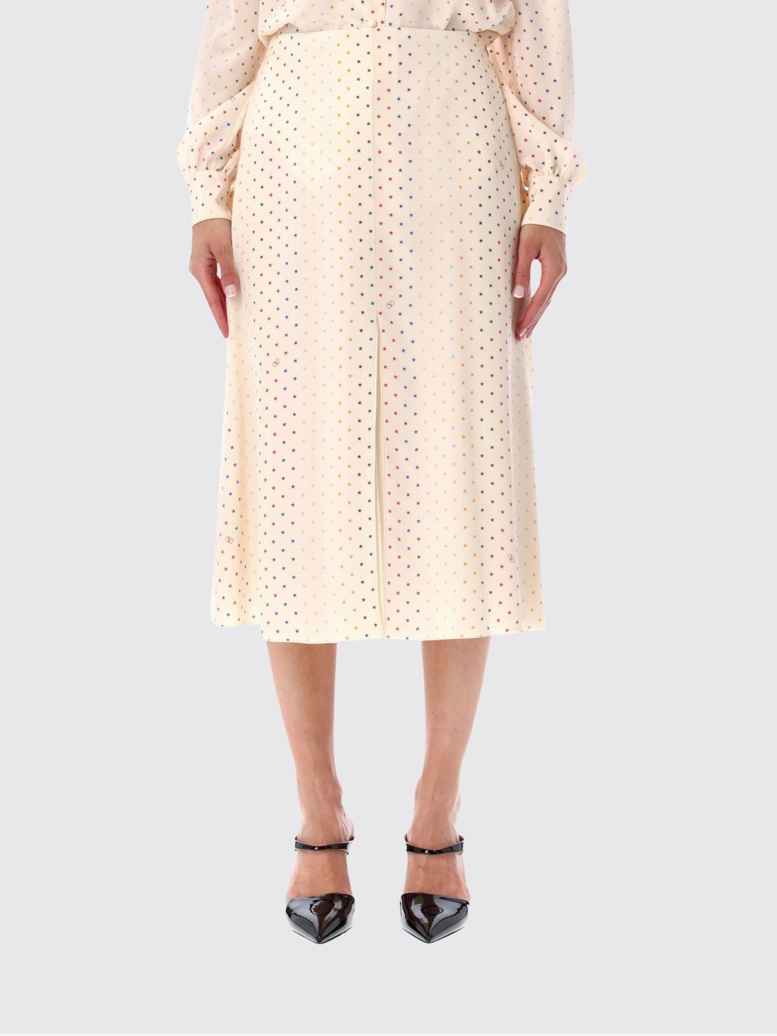 VALENTINO GARAVANI VLogo Signature Print Silk Midi Pencil Skirt